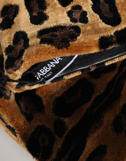 Dolce & Gabbana Brown Black Leopard Leather Elbow Length Mitten Gloves