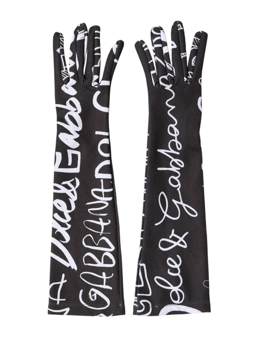 Dolce & Gabbana Black White DG Logo Elbow Length Mitten Gloves