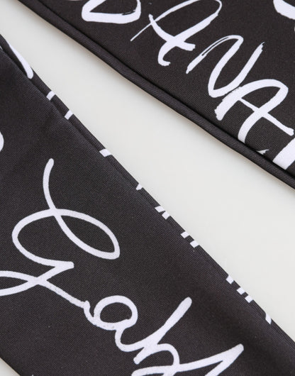 Dolce & Gabbana Black White DG Logo Elbow Length Mitten Gloves