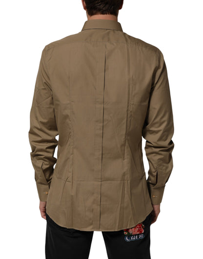 Dolce & Gabbana Brown Cotton Collared Men GOLD Dress Shirt