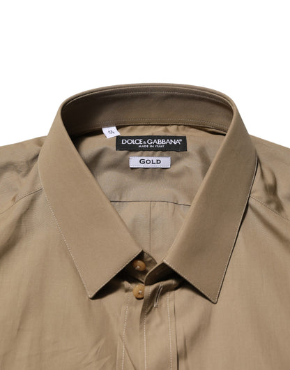 Dolce & Gabbana Brown Cotton Collared Men GOLD Dress Shirt