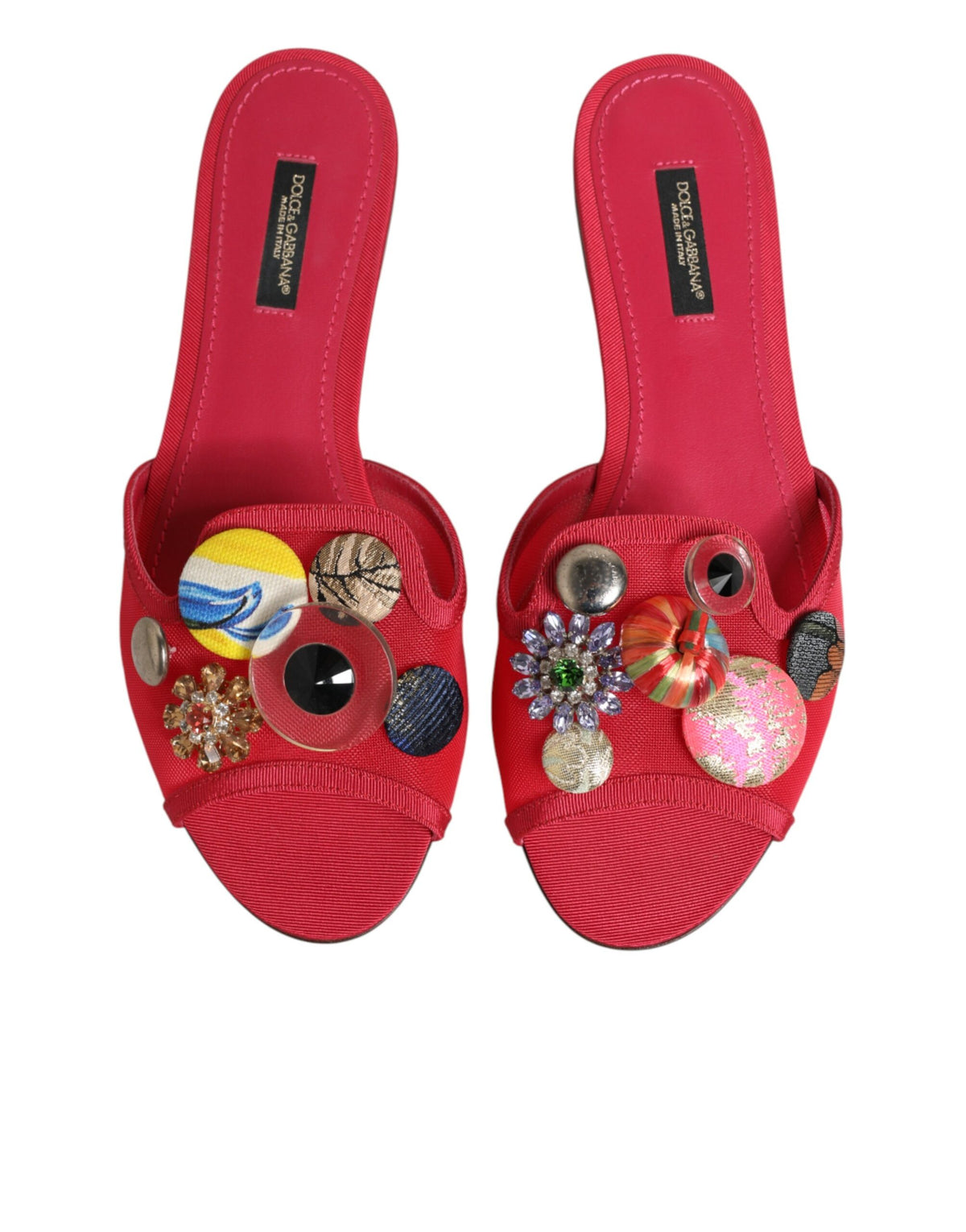 Dolce & Gabbana Rote verzierte Flats Slipper Sandalen Schuhe