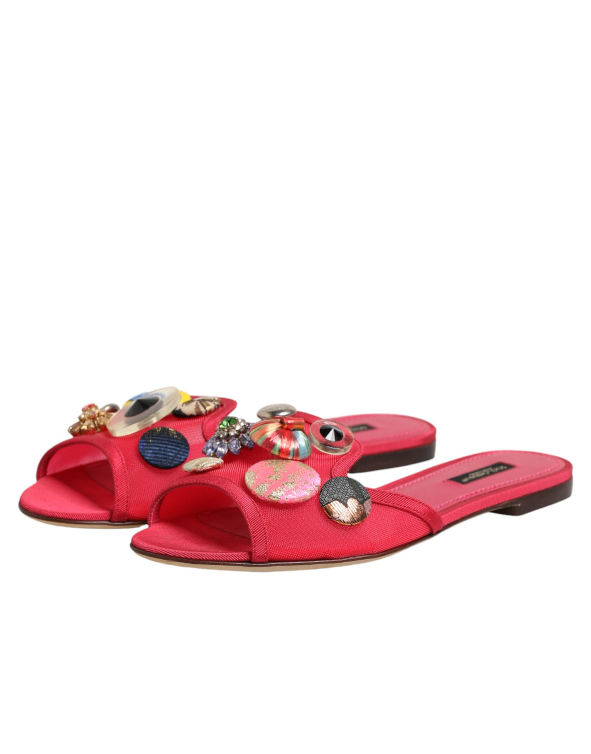 Dolce & Gabbana Rote verzierte Flats Slipper Sandalen Schuhe