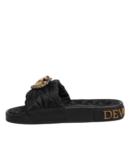 Dolce & Gabbana Black Devotion Matelassé Leather Slides Shoes