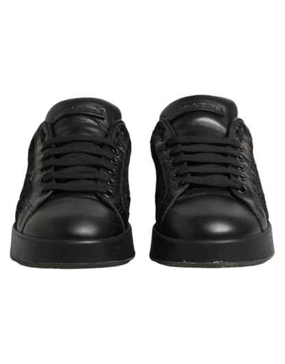 Dolce & Gabbana Black Floral Lace Low Top Sneakers Shoes