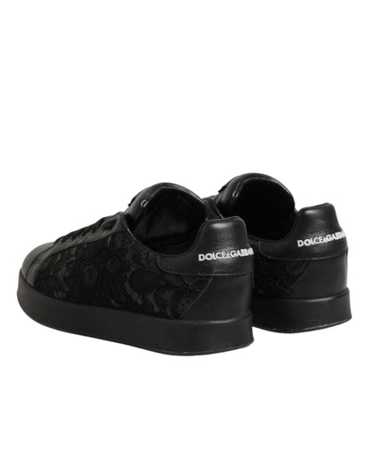Dolce & Gabbana Black Floral Lace Low Top Sneakers Shoes