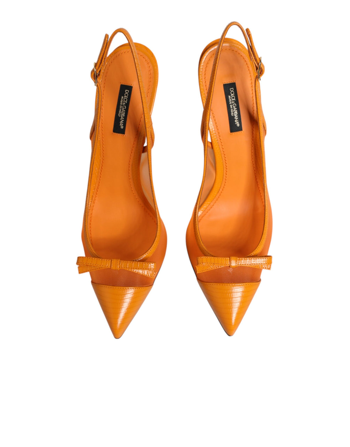 Dolce & Gabbana Orangefarbene Mesh-Heels aus Leder mit Riemchen