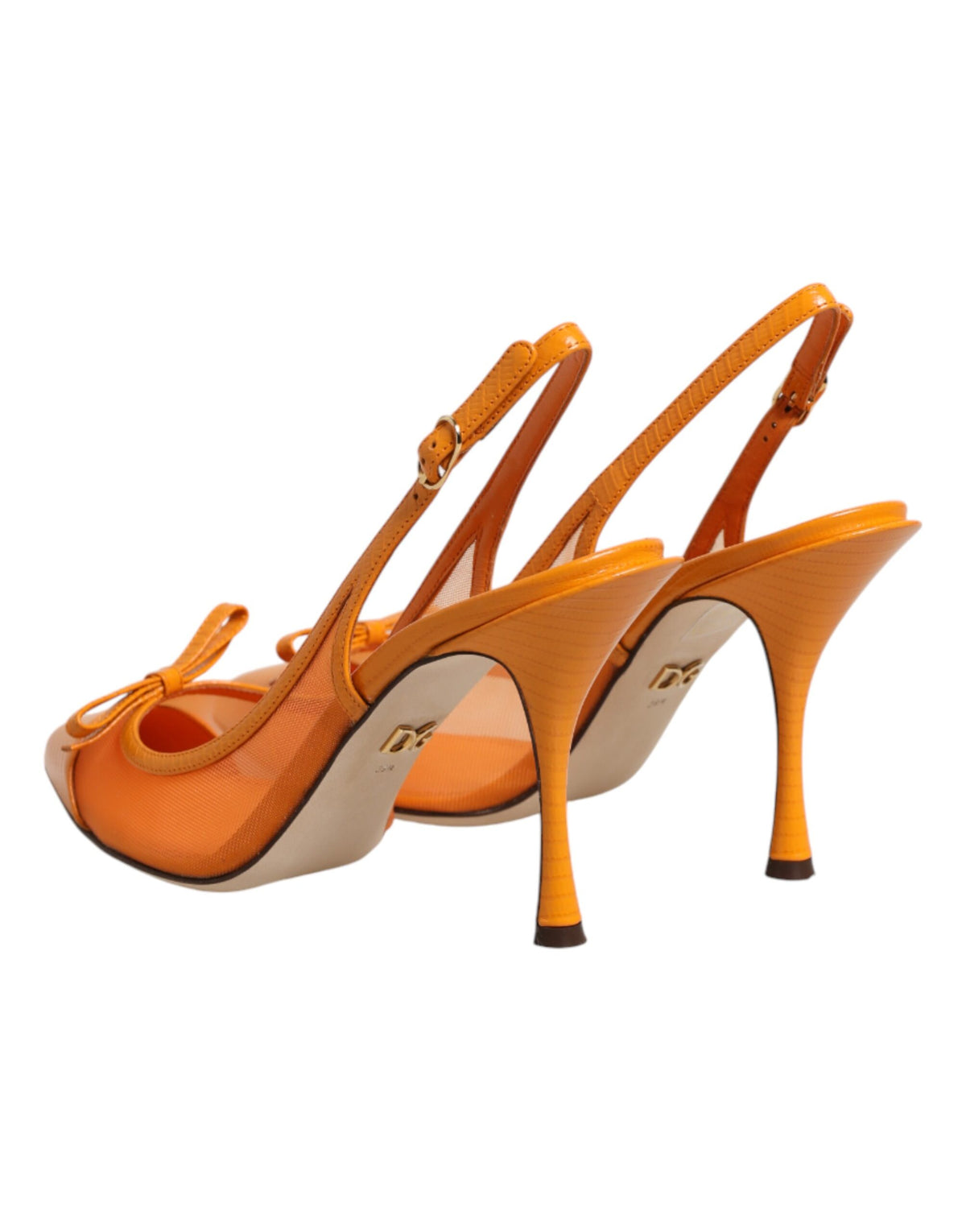 Dolce & Gabbana Orangefarbene Mesh-Heels aus Leder mit Riemchen