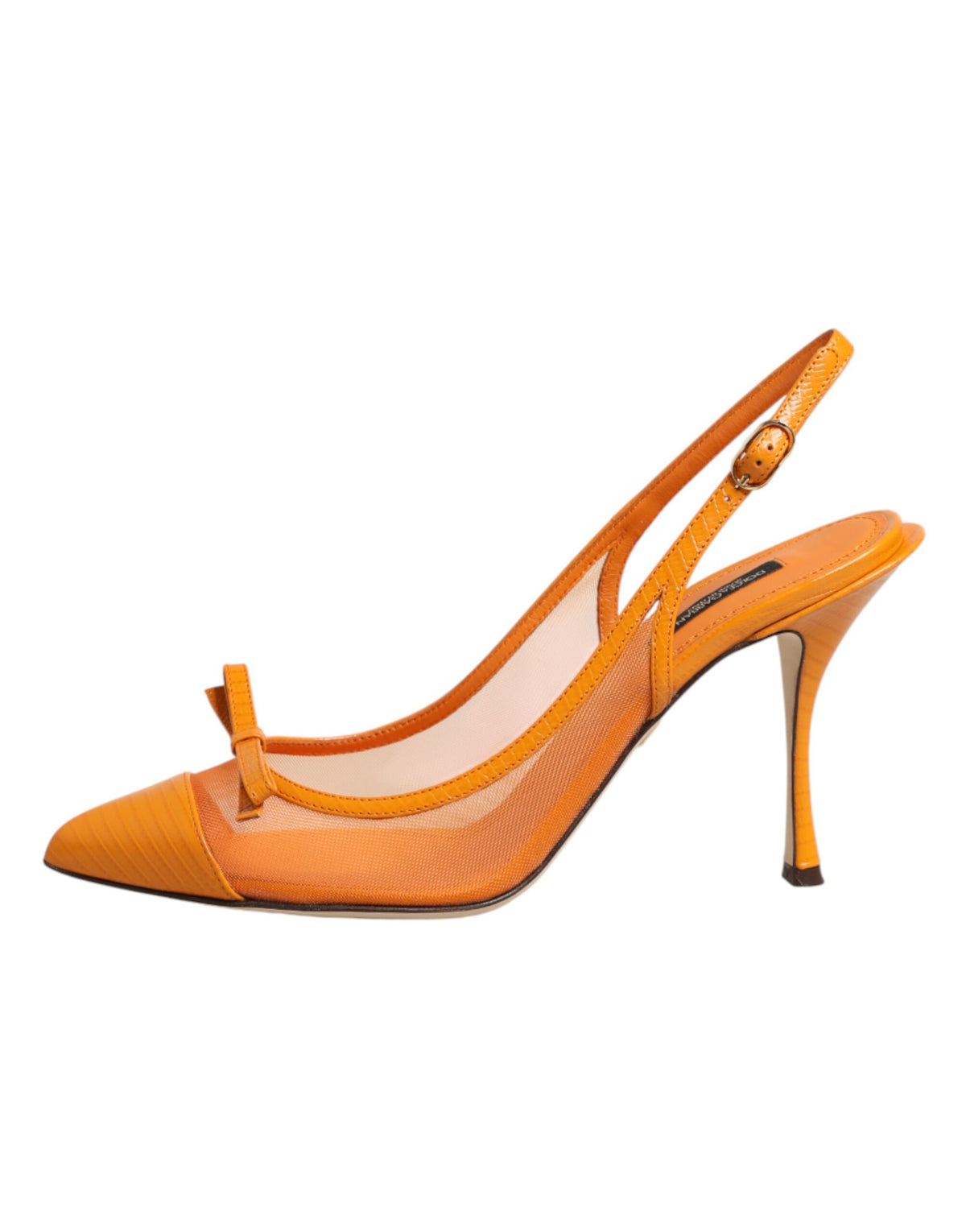 Dolce & Gabbana Orangefarbene Mesh-Heels aus Leder mit Riemchen