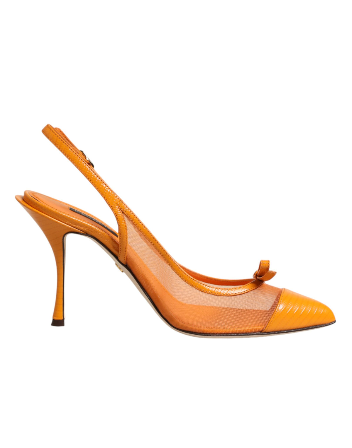 Dolce & Gabbana Orangefarbene Mesh-Heels aus Leder mit Riemchen