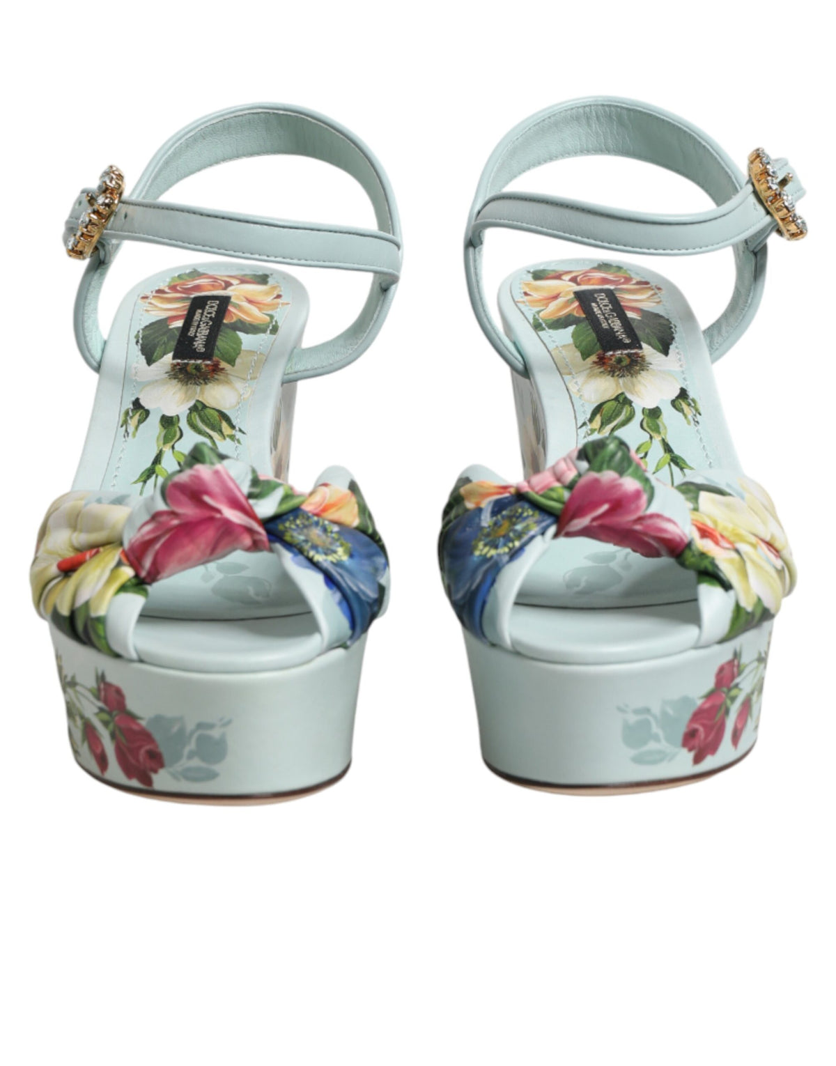 Dolce & Gabbana Grüne florale Keilsandalen mit Knöchelriemen