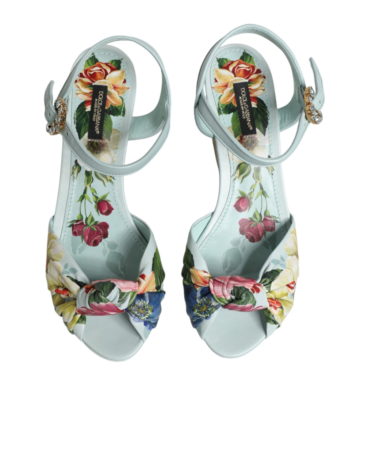 Dolce & Gabbana Grüne florale Keilsandalen mit Knöchelriemen