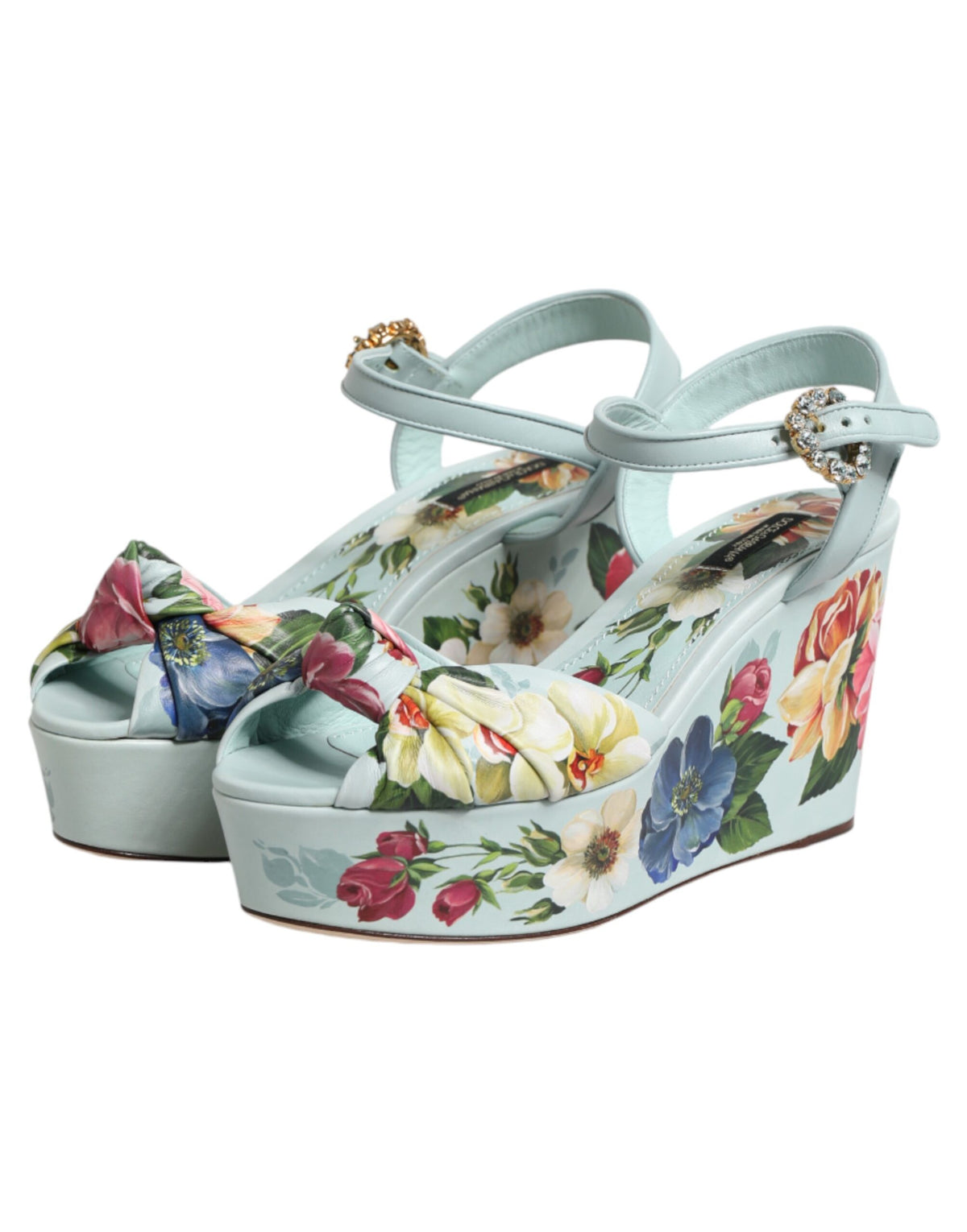 Dolce & Gabbana Grüne florale Keilsandalen mit Knöchelriemen