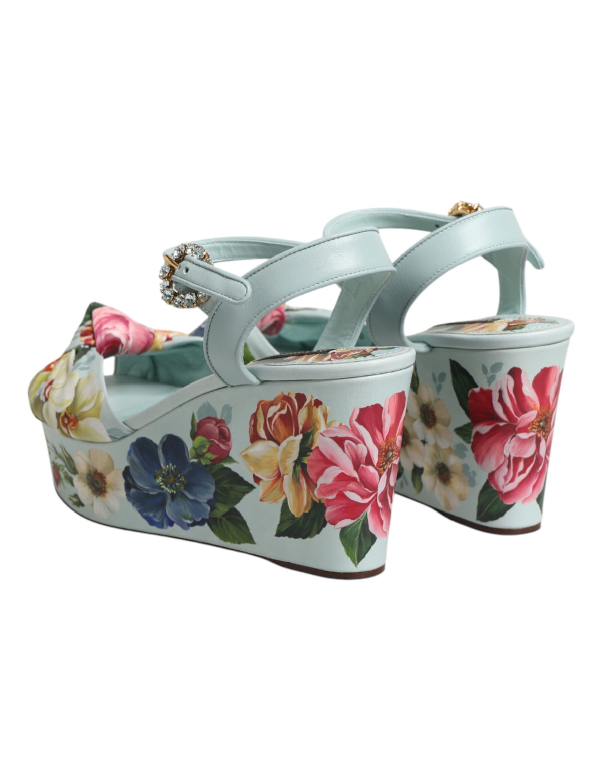 Dolce & Gabbana Grüne florale Keilsandalen mit Knöchelriemen