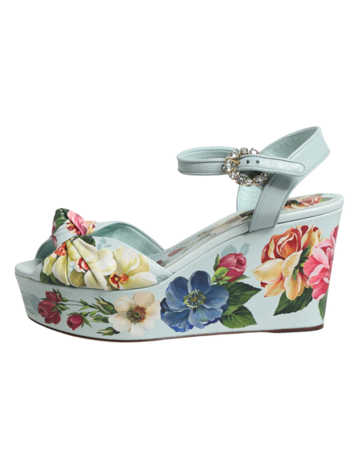 Dolce & Gabbana Grüne florale Keilsandalen mit Knöchelriemen