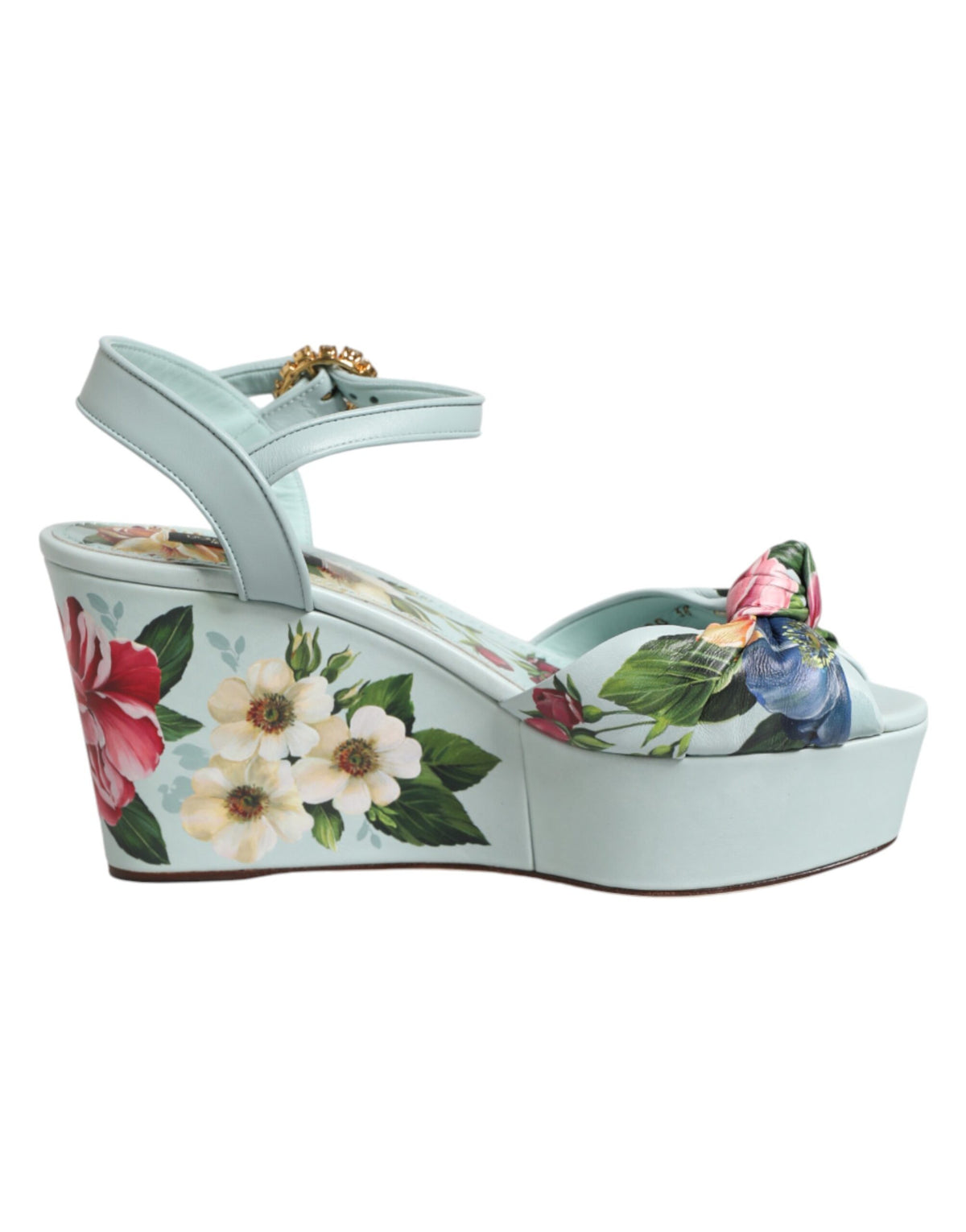 Dolce & Gabbana Grüne florale Keilsandalen mit Knöchelriemen