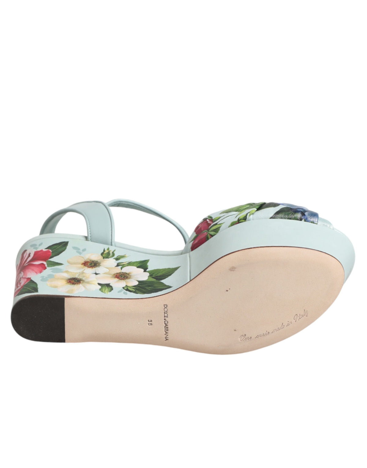 Dolce & Gabbana Grüne florale Keilsandalen mit Knöchelriemen