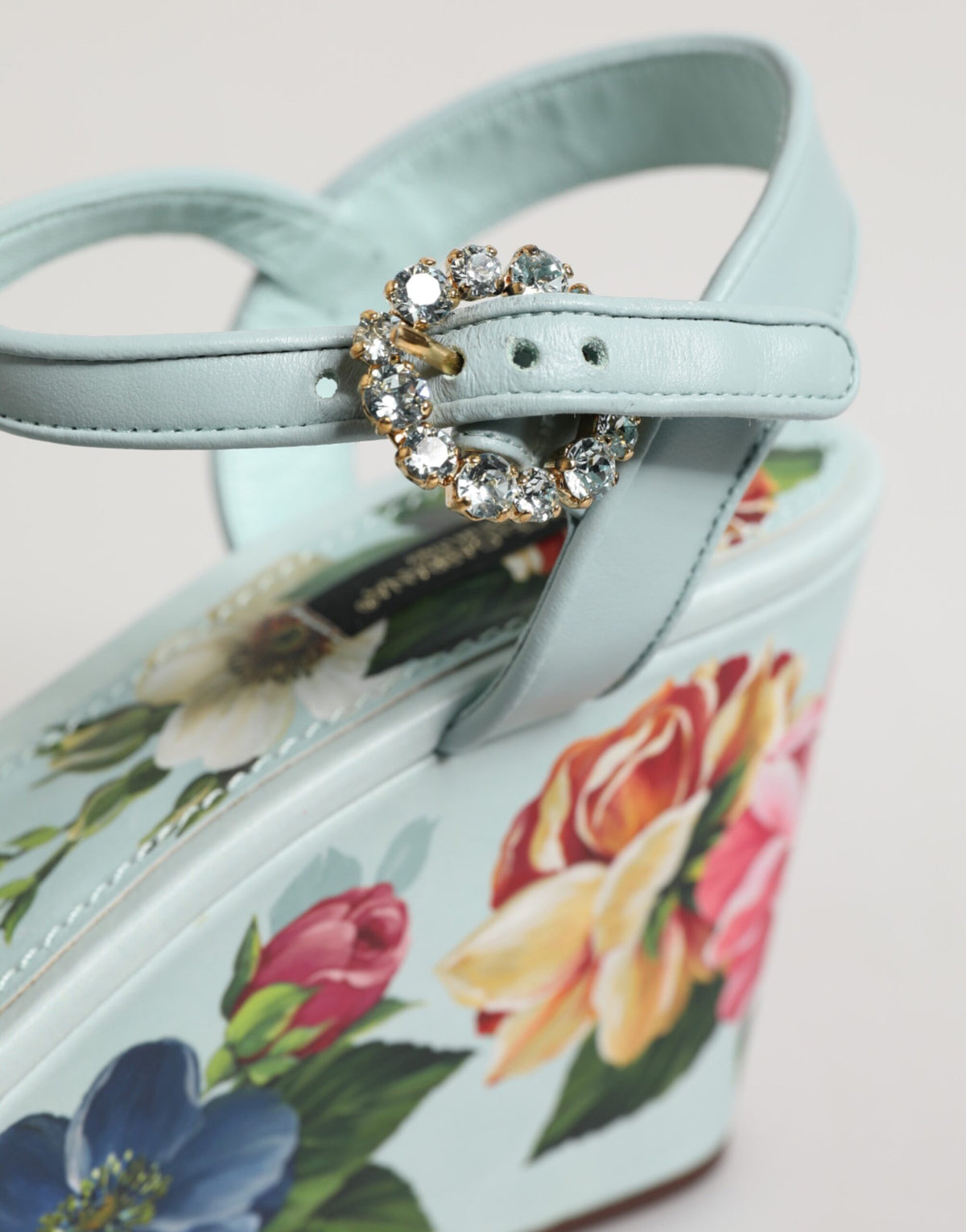 Dolce & Gabbana Grüne florale Keilsandalen mit Knöchelriemen