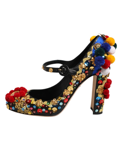 Dolce & Gabbana Black Gold Embellished MARY JANES Pumps  Shoes