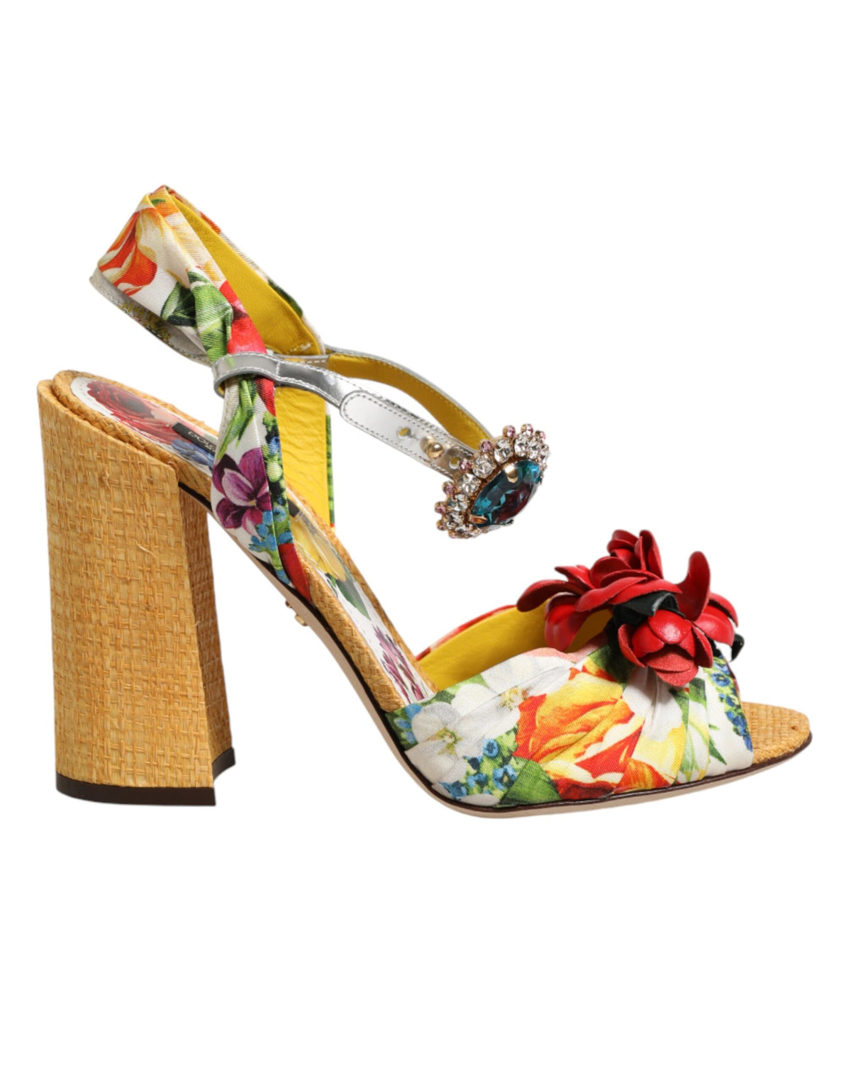 Dolce & Gabbana Mehrfarbige Blumenkristall-verzierte Sandalen Schuhe
