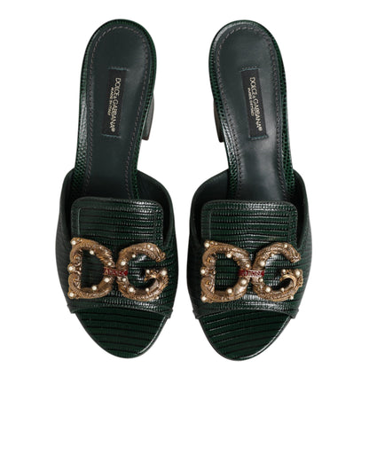 Dolce & Gabbana Green DG Amore Heel Slides Sandals Shoes