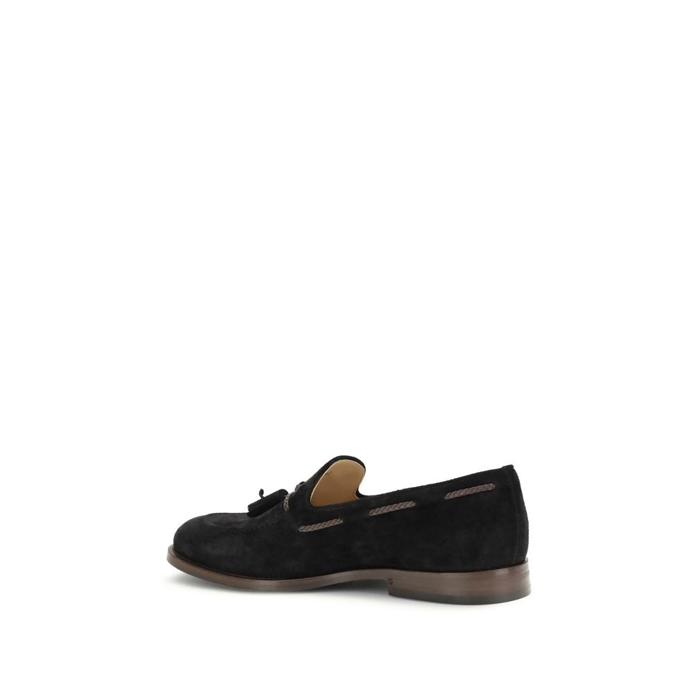 Brunello Cucinelli Slipper aus schwarzem Kalbsleder (Bos Taurus) zum Reinschlüpfen