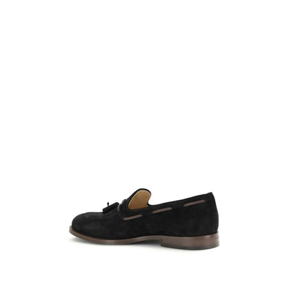 Brunello Cucinelli Slipper aus schwarzem Kalbsleder (Bos Taurus) zum Reinschlüpfen