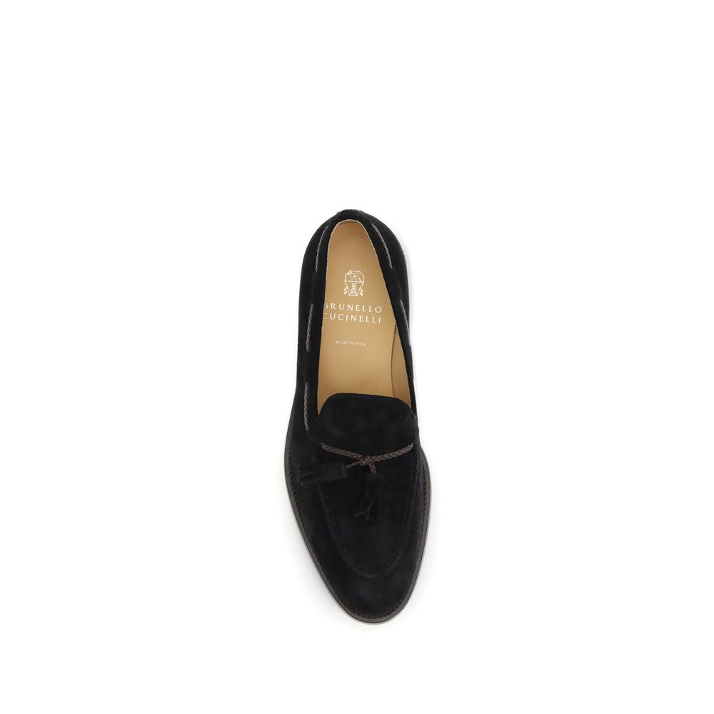 Brunello Cucinelli Slipper aus schwarzem Kalbsleder (Bos Taurus) zum Reinschlüpfen