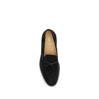 Brunello Cucinelli Slipper aus schwarzem Kalbsleder (Bos Taurus) zum Reinschlüpfen