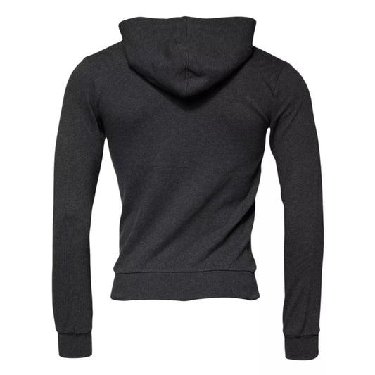 Dolce &amp; Gabbana Graues Logo-Kapuzenpullover mit durchgehendem Reißverschluss