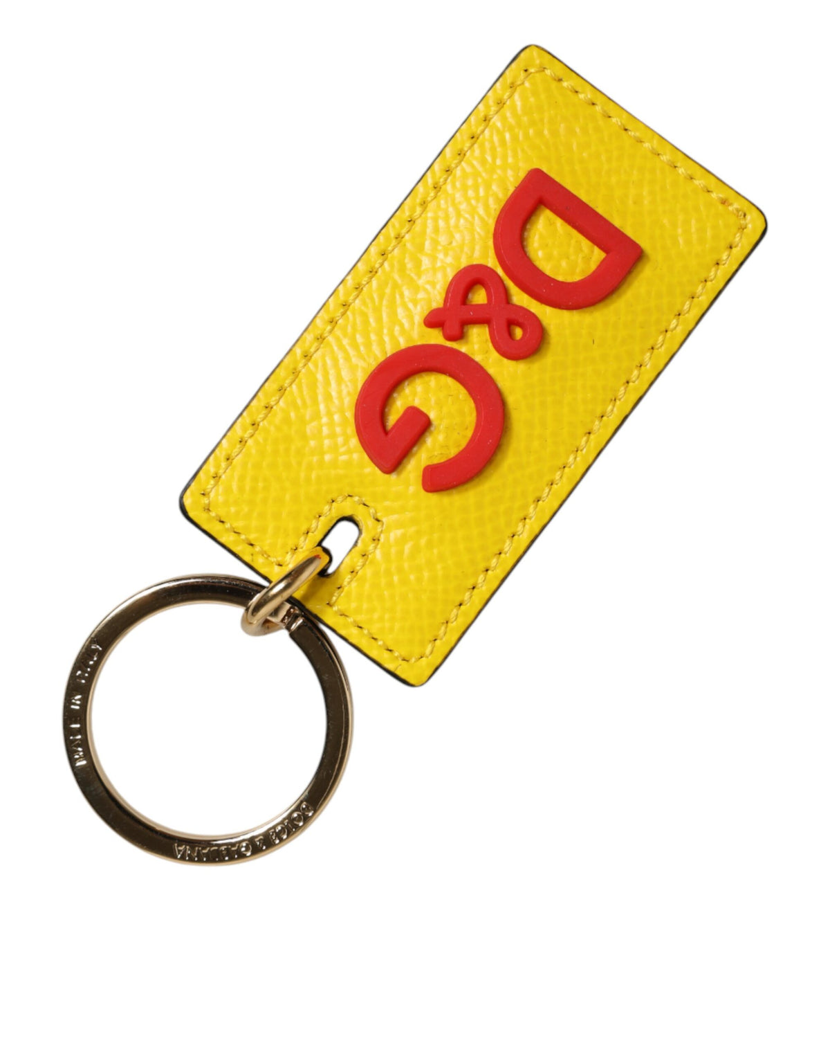 Dolce & Gabbana Gelbes Kalbsleder Logo Metallring Herren Schlüsselanhänger