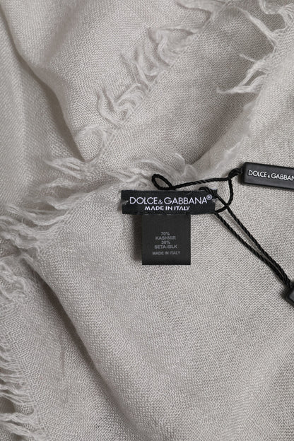 Dolce & Gabbana Gray Cashmere Knit Fringes Neck Foulard 67cm x200cm Foulard Scarf