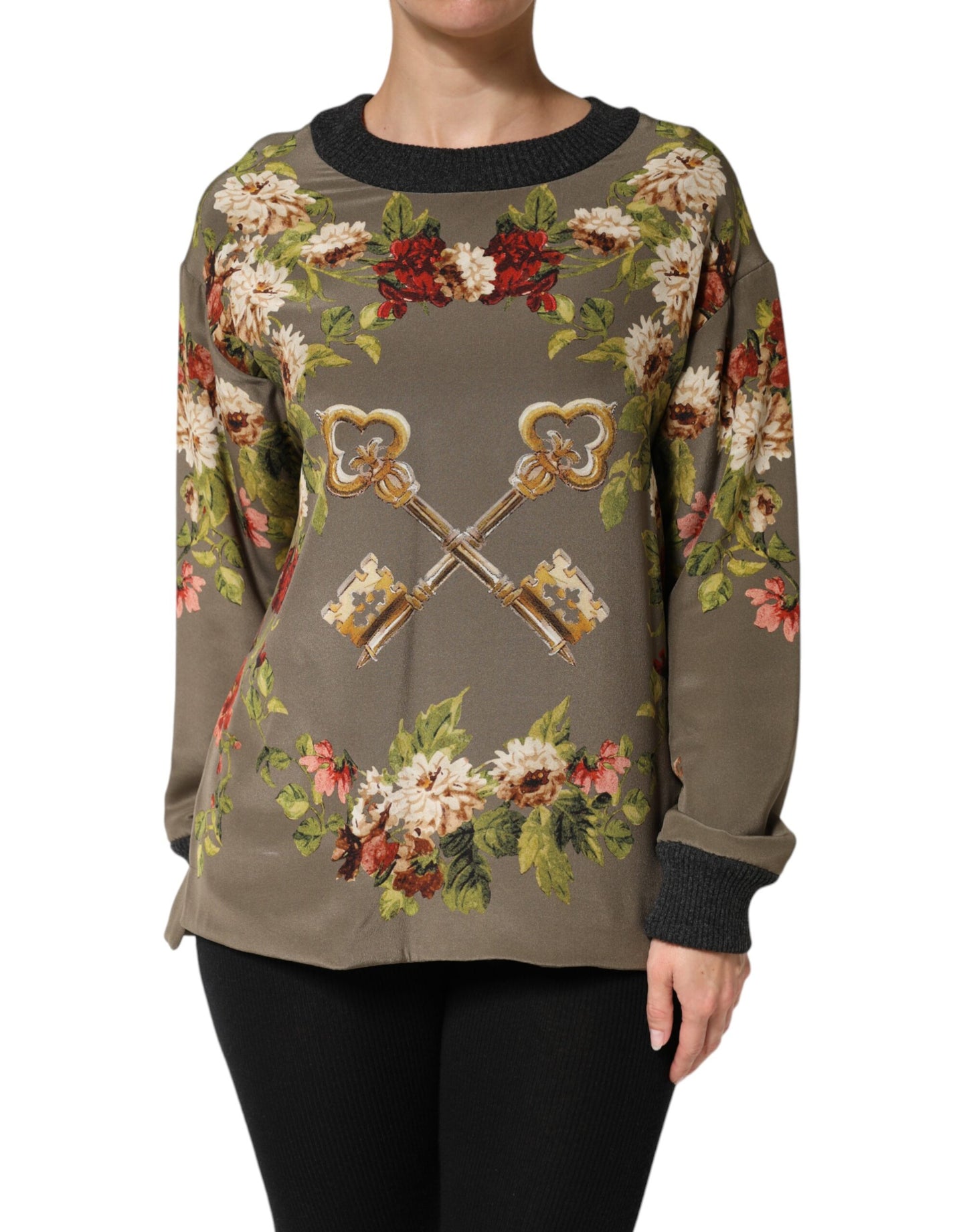 Dolce & Gabbana Enchanted Sicily Silk Crewneck Blouse Sweater