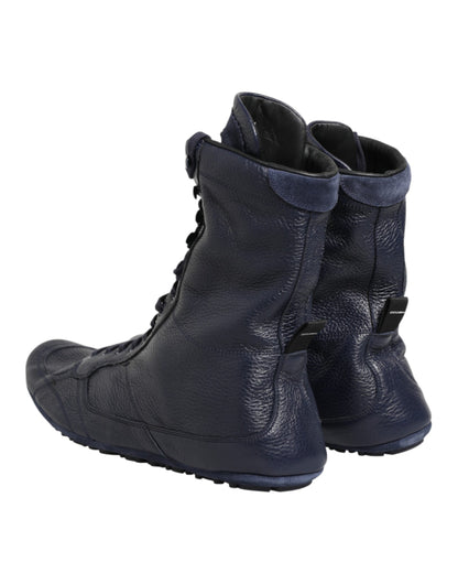 Dolce & Gabbana Dark Blue Deer Leather Mid Calf Boots Shoes
