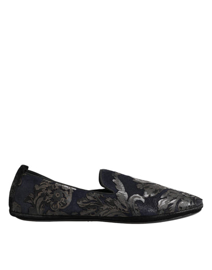 Dolce & Gabbana Black Jacquard Leather Slip On Loafers Shoes