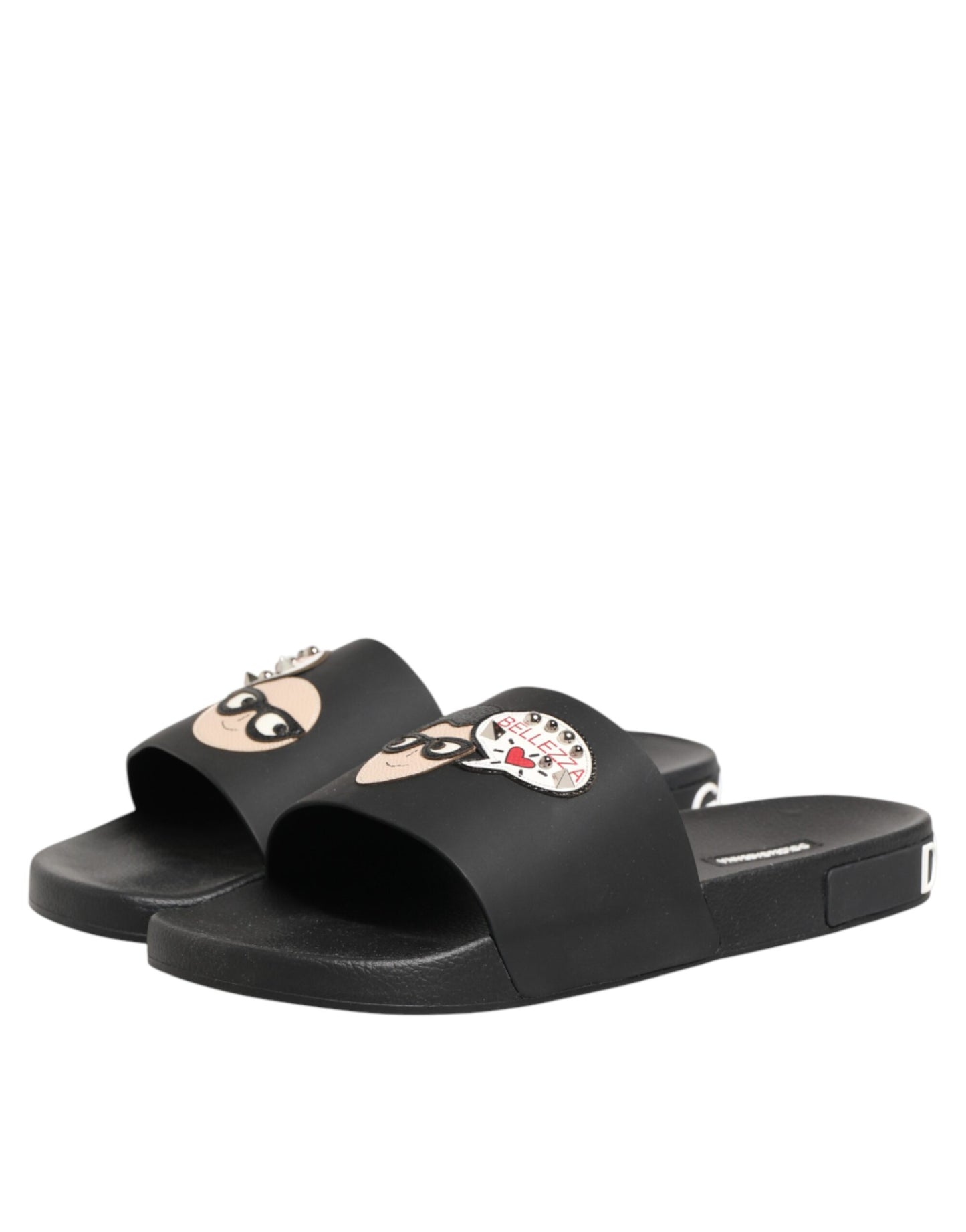 Dolce & Gabbana Black Leather Slides Sandals Beachwear Shoes