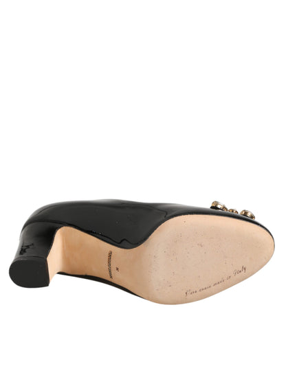 Dolce & Gabbana Black Leather Crystals Heels Pumps Shoes