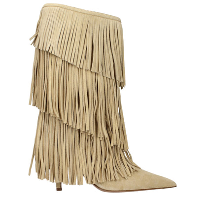 Paris Texas Beige Leather Flat Boots