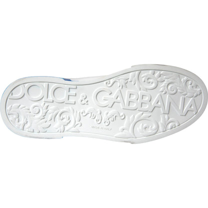 Dolce & Gabbana White Blue Logo Low Top Leather Sneakers Shoes