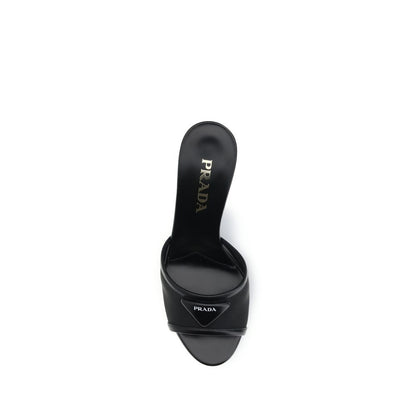 Prada Black Calf Leather Bos Taurus Stiletto Heel Sandals