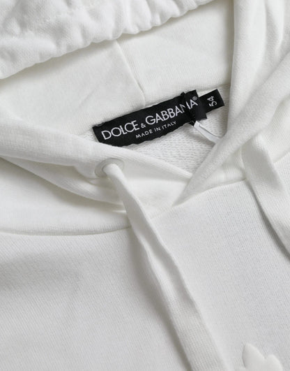 Dolce & Gabbana White Cotton Hooded Pullover Sweatshirt Men