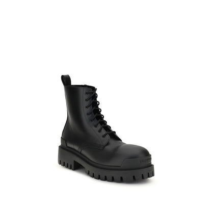 Balenciaga Black Calf Leather Bos Taurus Lace-Up Boots