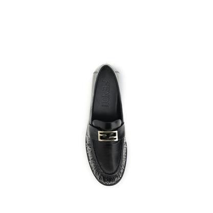 Fendi Black Calf Leather Bos Taurus Slip-On Loafers