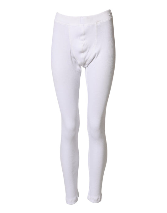 Dolce & Gabbana White Cotton Mid Waist Tights Leggings Pants