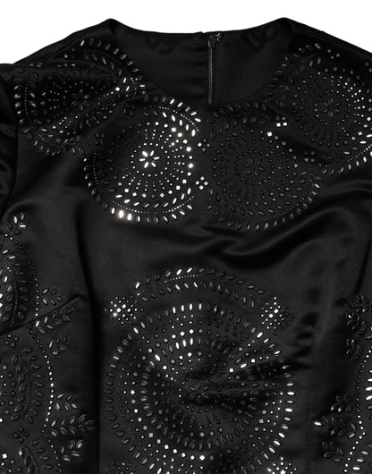 Dolce & Gabbana Black Embellished Short Sleeve Sheath Dress