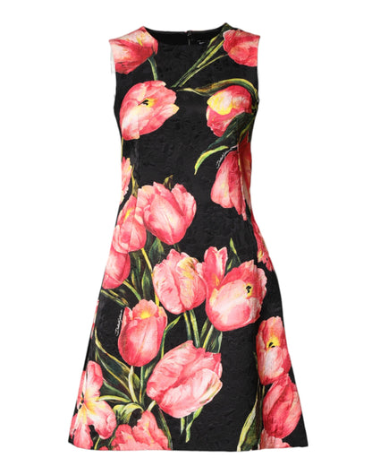 Dolce & Gabbana Black Floral Print Viscose A-line Mini  Dress