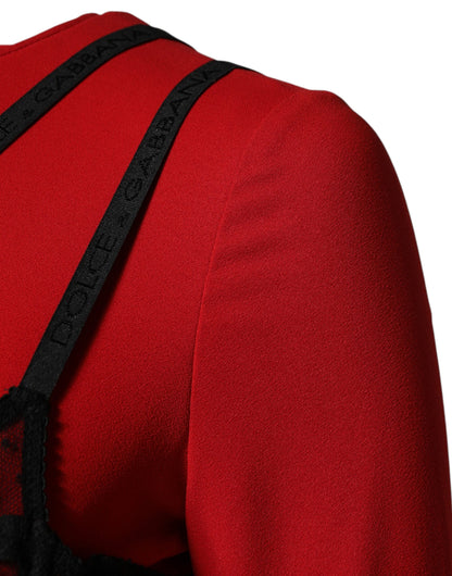 Dolce & Gabbana Black Red Contrasting Bra Cady Midi Dress