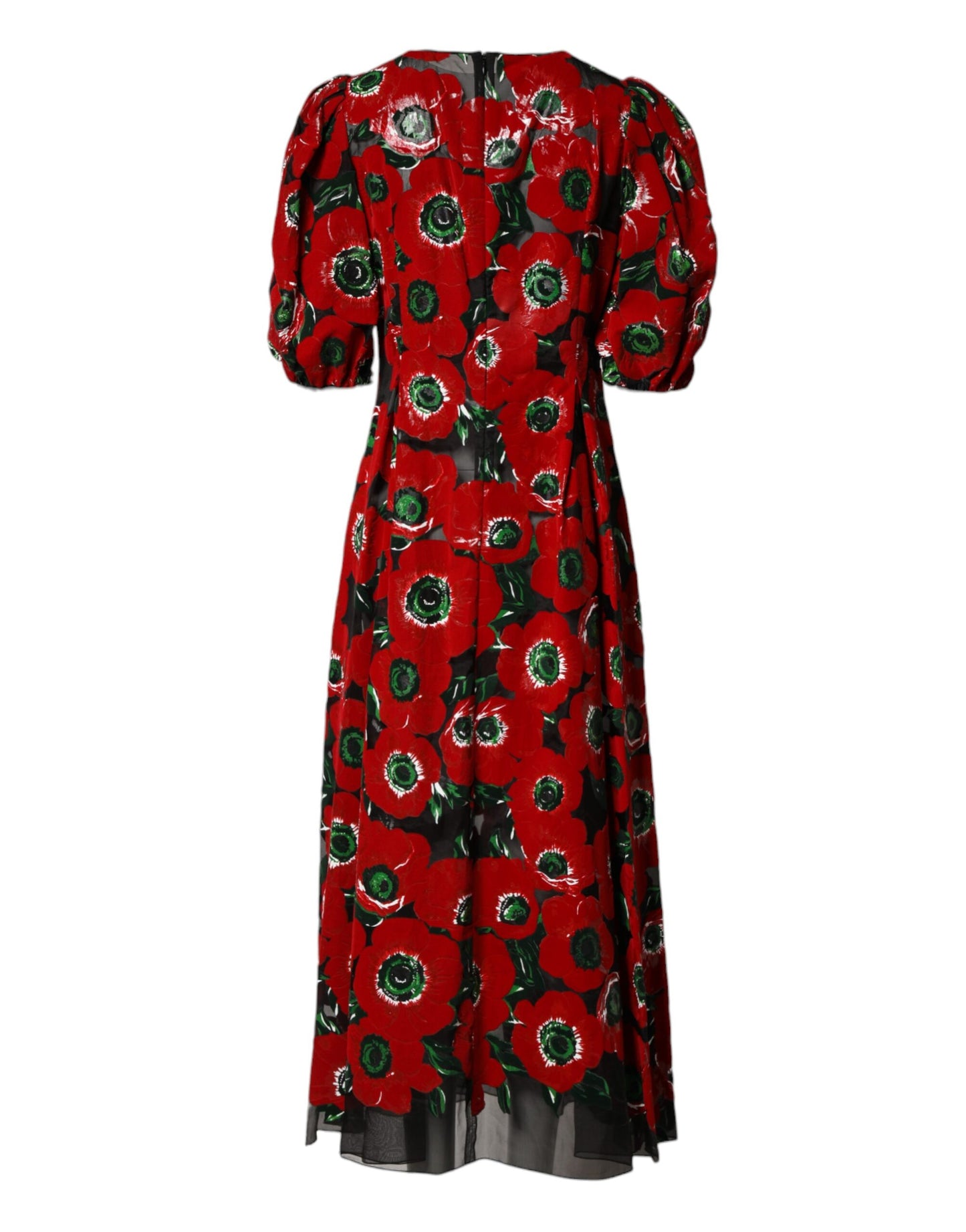 Dolce & Gabbana Red Floral Print Nylon A-line Midi Dress