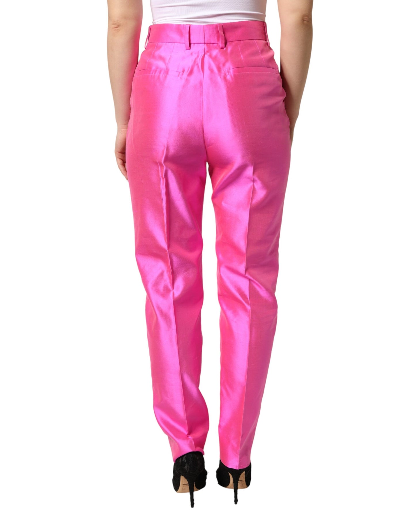 Dolce & Gabbana Pink Silk High Waist Dress Trousers Pants