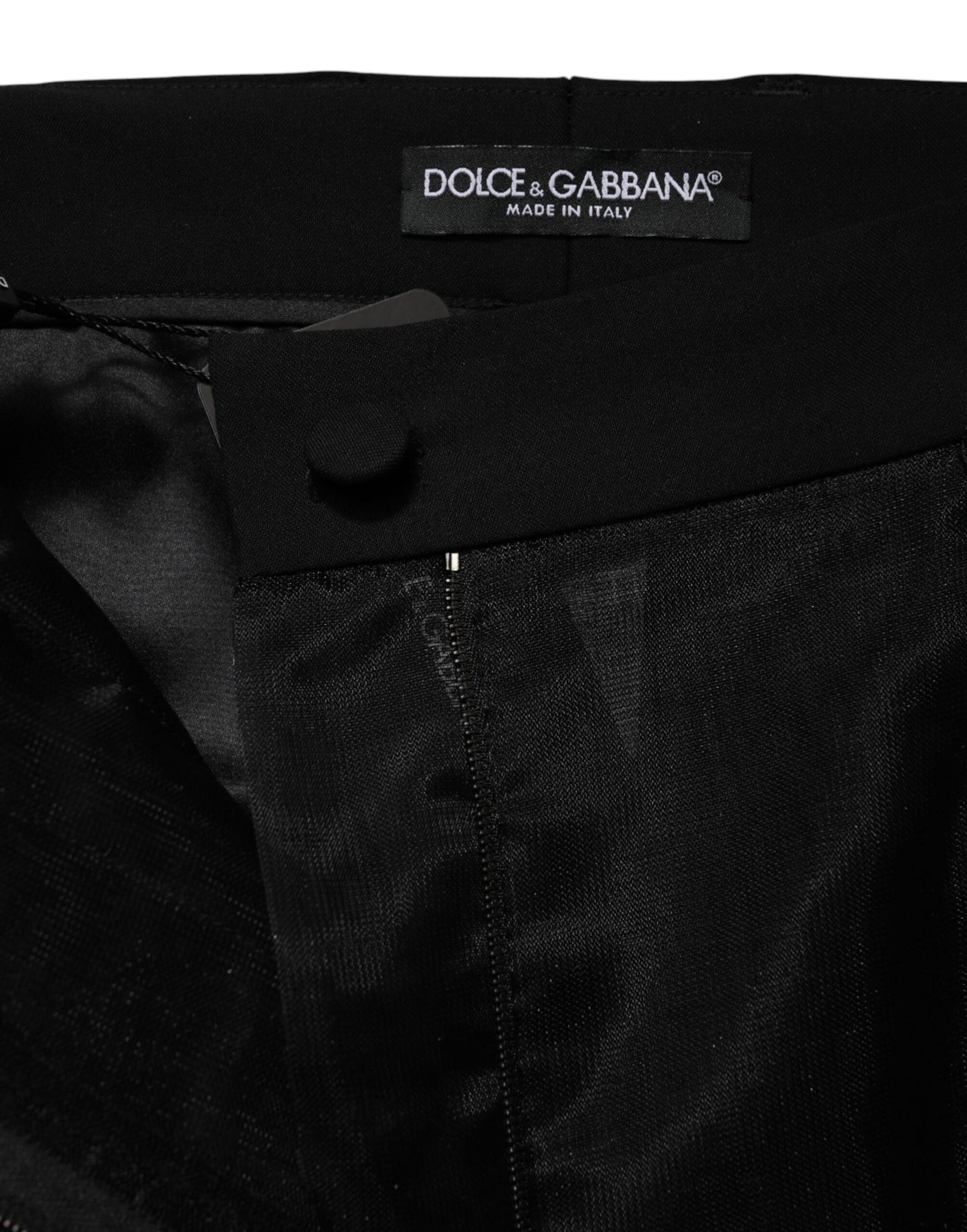 Dolce & Gabbana Black High Waist Tulle Wool Trouser Pants